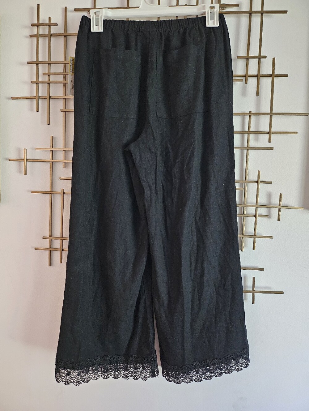 XS- a new day- Black Elastic-Waist Wide-Leg Pants with Lace Bottom Edging NWT - Picture 5 of 5